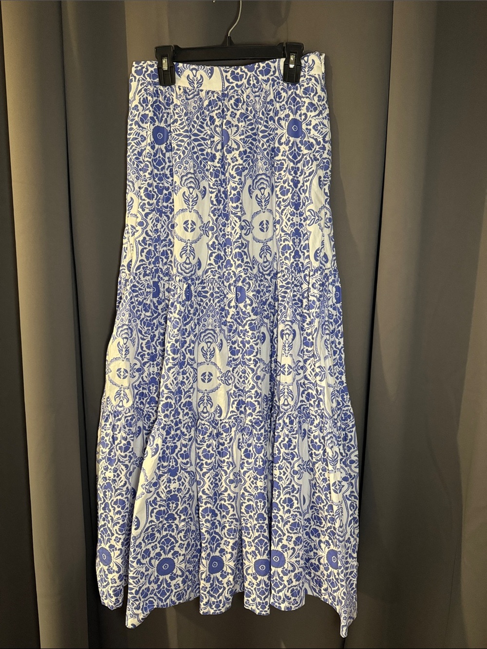 Boden White Maxi Skirt with Blue Floral Tile Print 100% Cotton 6P